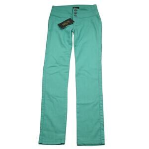 JW Maxx Color Pants Womens 5 Green Mid Rise Flat Front Slim Straight Jeggings